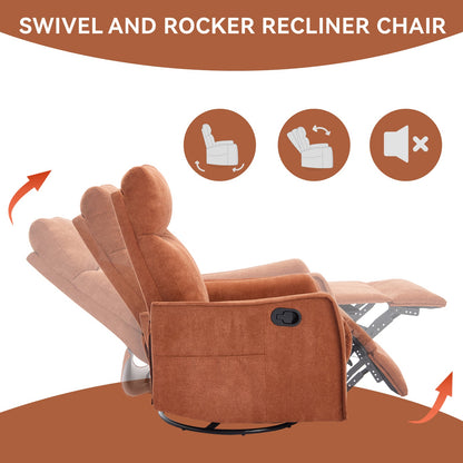 Recliner Chair Swivel Rocker Polyester Orange 360 Degree Heat Massage 155