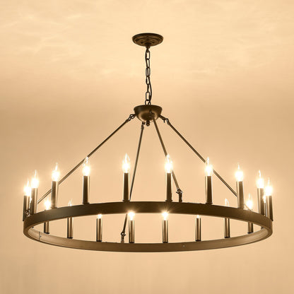 Chandelier Wagon Wheel Matte Black 18-Light 53.15 In E12