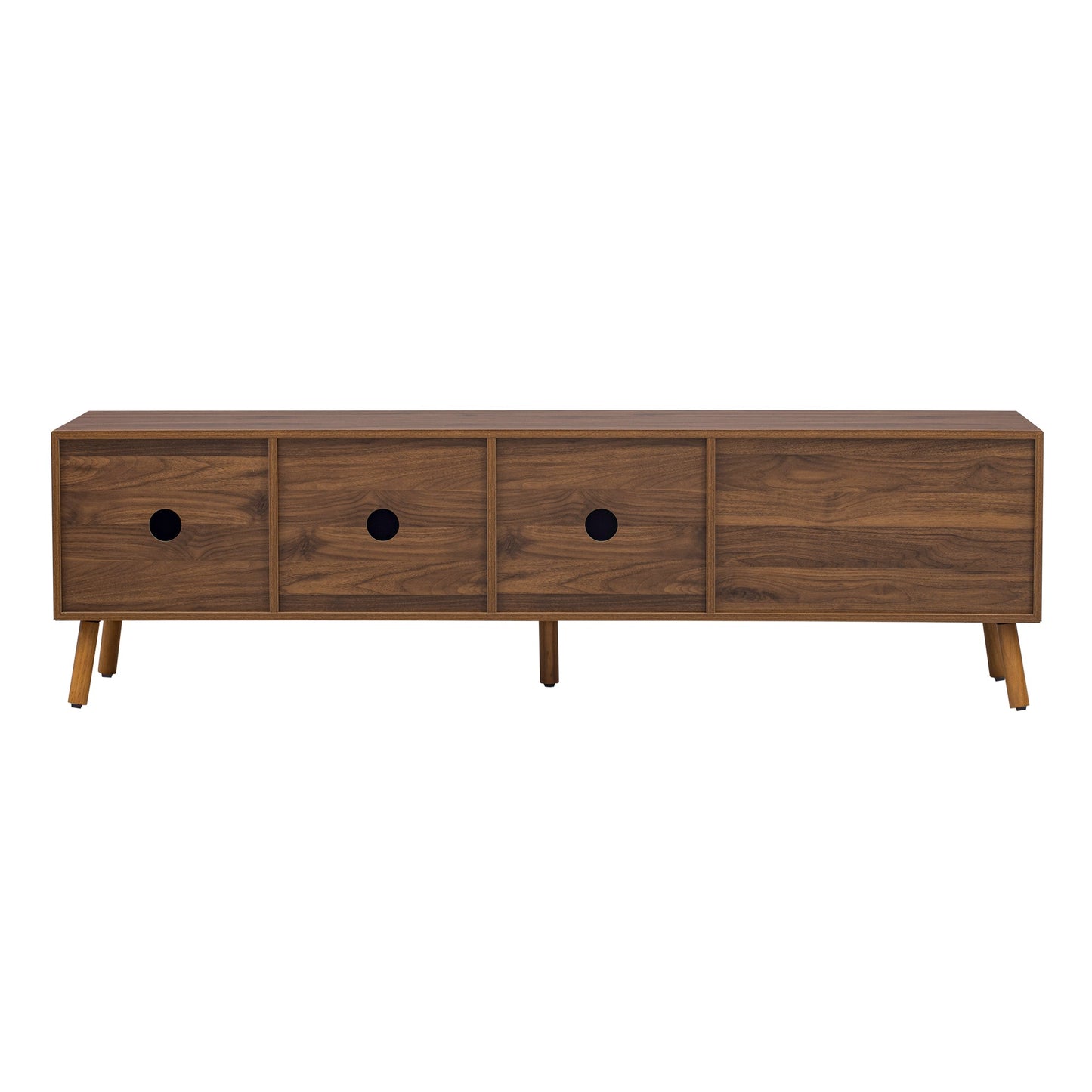 Mid-Century Walnut TV Stand 80" Push-Pop Doors MDF Wood