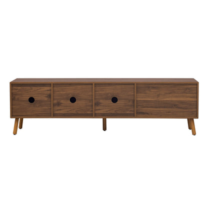 Mid-Century Walnut TV Stand 80" Push-Pop Doors MDF Wood