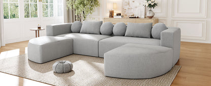 Sectional Sofa U-Shape Modular Boucle Gray 6-Seat Deep Seating 114.9x64.5 In