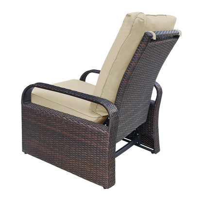 Outdoor Recliner Lounge Chair Wicker Khaki Cushion 3 Position 350 lb Cap