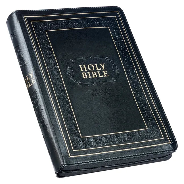 KJV Holy Bible, Giant Print Full-Size Faux Leather W/Thumb Index & Ribbon Marker, Red Letter Edition, King James Version, Black, Zipper Closure - Leather