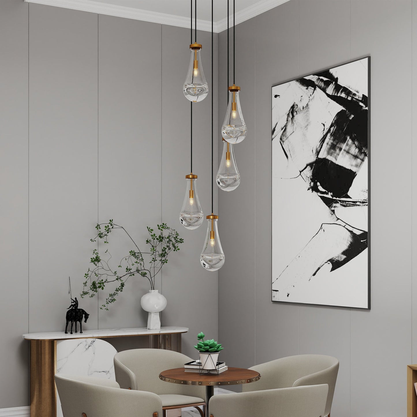 Chandelier 5-Light Cluster Pendant Brass High Ceiling Adjustable E12