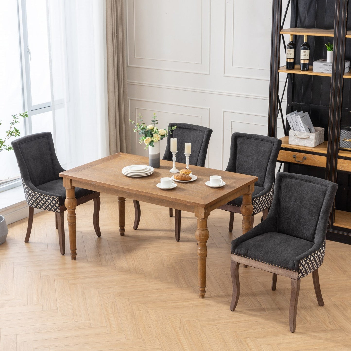 Ultra Side Dining Chair, Thickened fabric chairs with neutrally toned solid