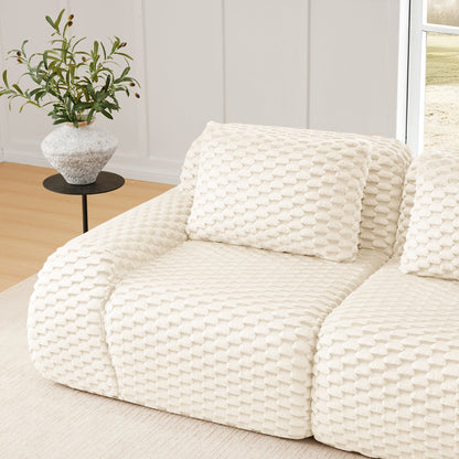 Sectional loveseat L-Shape Flannelette Cream 2 Seat with Ottoman 82 In