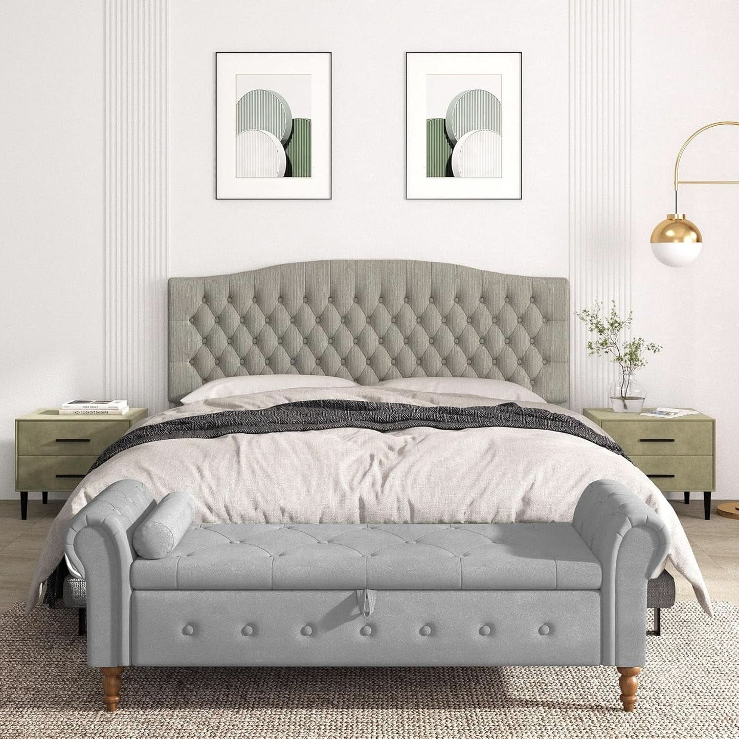 Upholstered King Headboard with Tufted Design and Legs