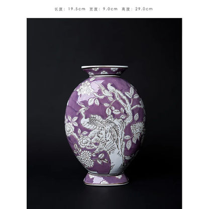 “Nirvana” Phoenix Relief Flat Vase – New Chinese Asian Home Decor