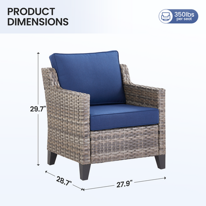 Outdoor Lounge Chair Set Wicker Blue Sloped Armrest 4 in Cushion 2 Piece