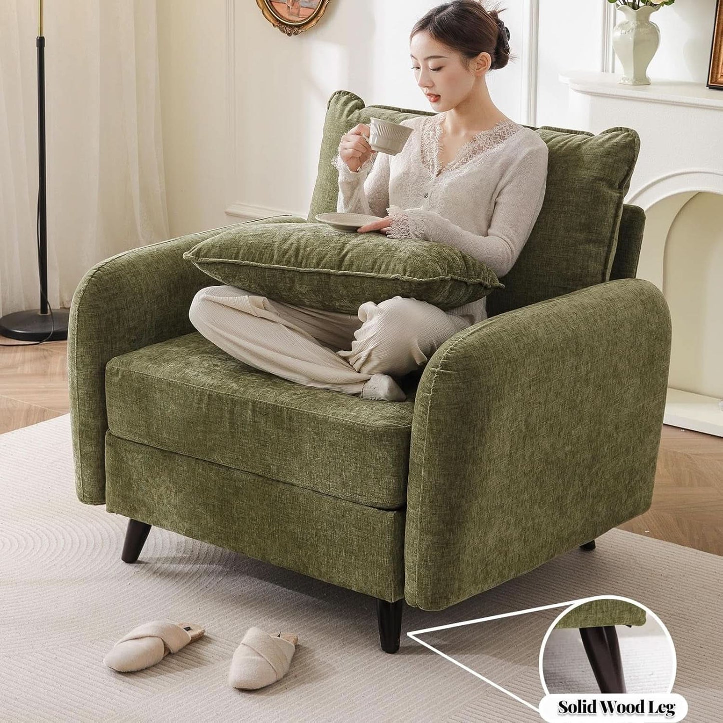Green Chenille Oversized Accent Chair With Deep Storage