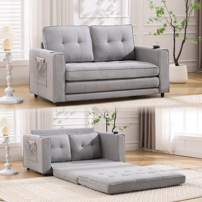 3-in-1 Sofa Bed Futon Tufted Pull-Out Sleeper 55" Light Gray