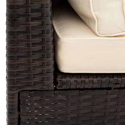 Outdoor Patio Set Half Moon PE Rattan Steel Beige 5 Piece Tempered Glass