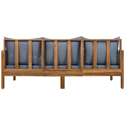 Chaise Lounge Acacia Wood Rope Natural Gray Cushion Convertible 3 Seat