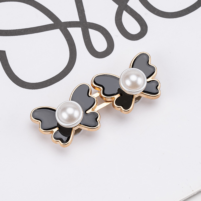 Pearl butterfly waist buckle-pink-alloy-1 pair