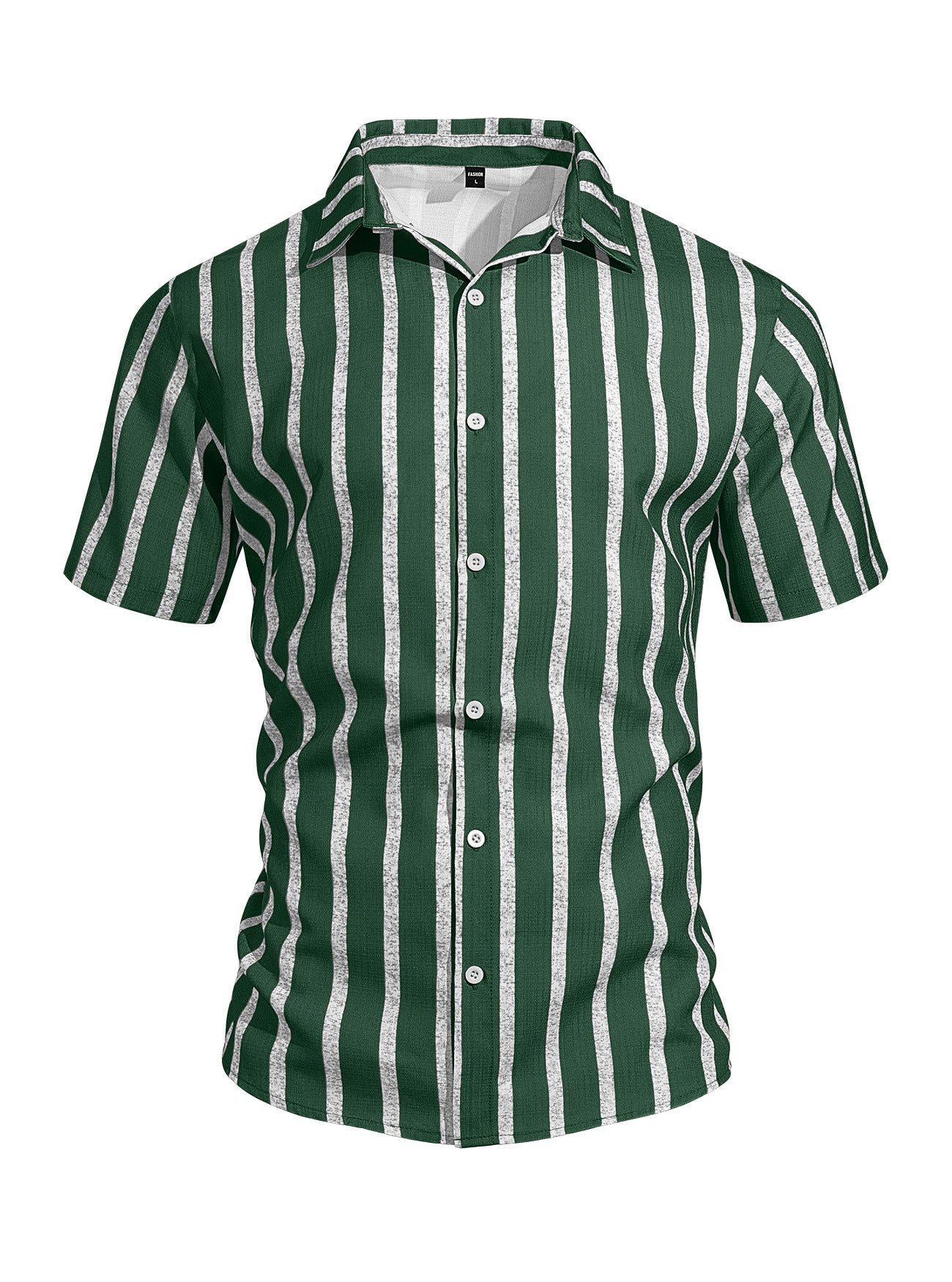 Men's Plus-Size Light Mature Lapel Striped Short-Sleeve Shirt