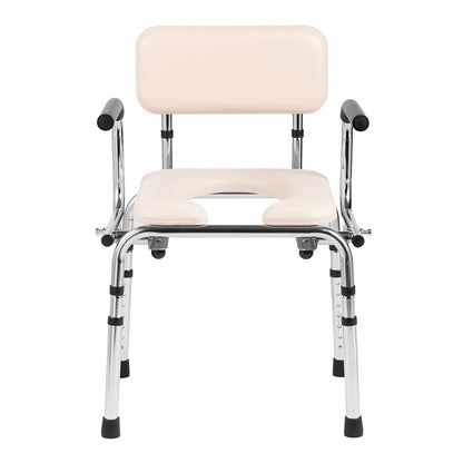 Commode Chair Padded Seat Drop-Down Arms 7-Level Adjustable Steel 350 LB