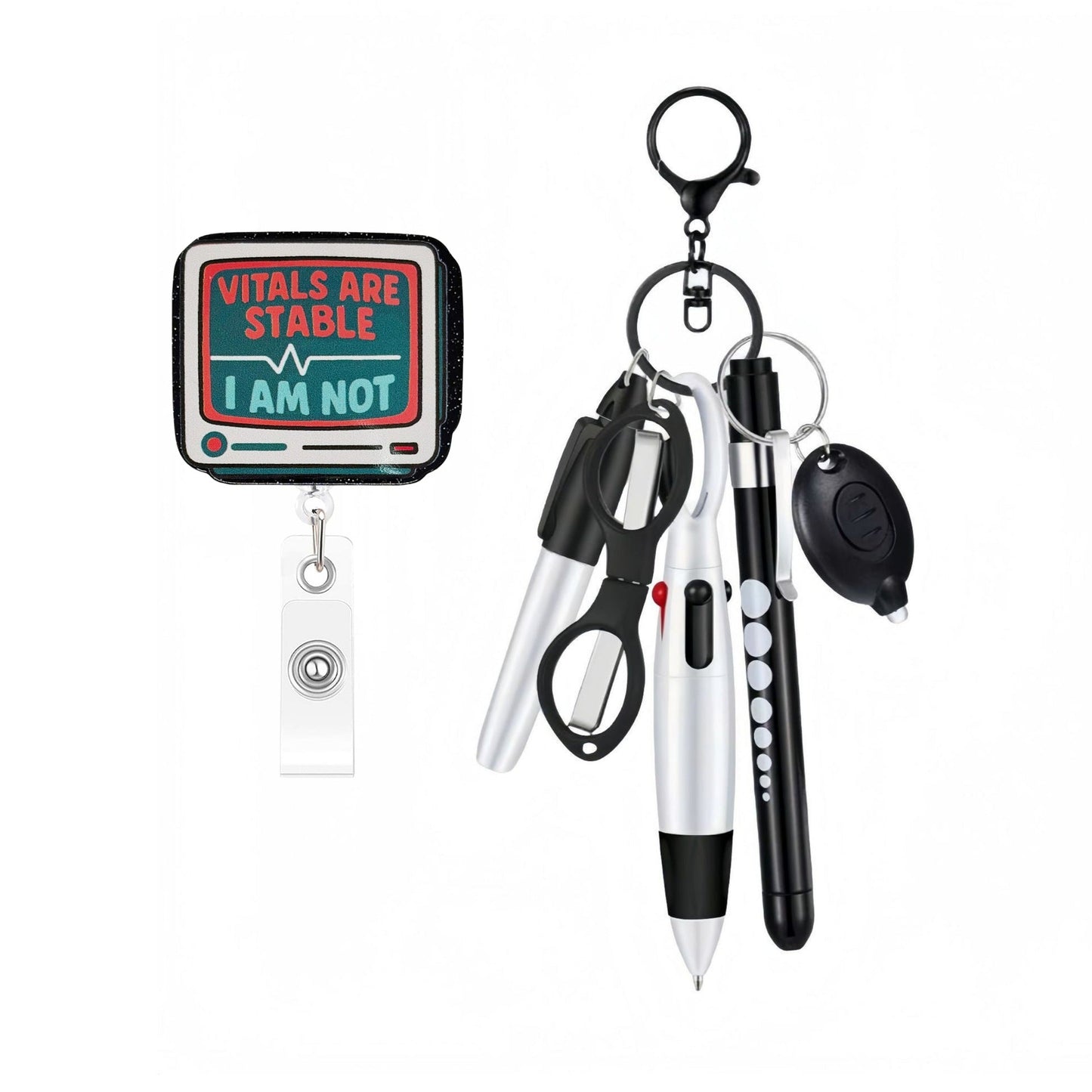 Retractable Nurse Pen Set Keychain With Flashlight