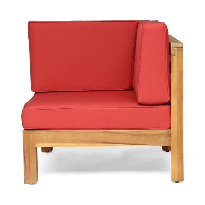 Outdoor Sectional Sofa Set Acacia Wood Cross-Back Red 3 Seater