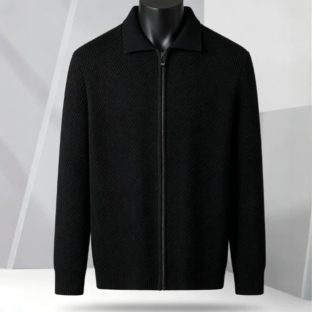 Solid-color Cardigan Zip-up Mens Jacket