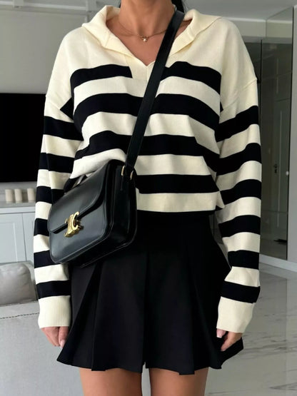 Striped Dropped Shoulder Knit Top