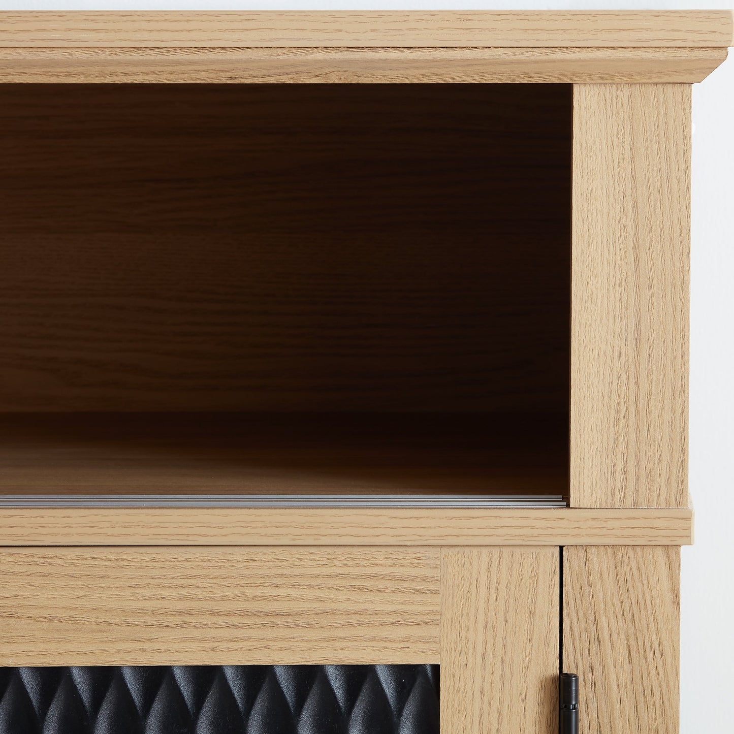 TV Stand Fireplace Light Oak MDF Embossed Doors 1400W Fits 65 In TV 58.27 In