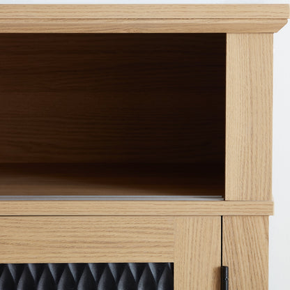 TV Stand Farmhouse Light Oak MDF Embossed Doors 3-Shelf Fits 65 In TV 58.27 In