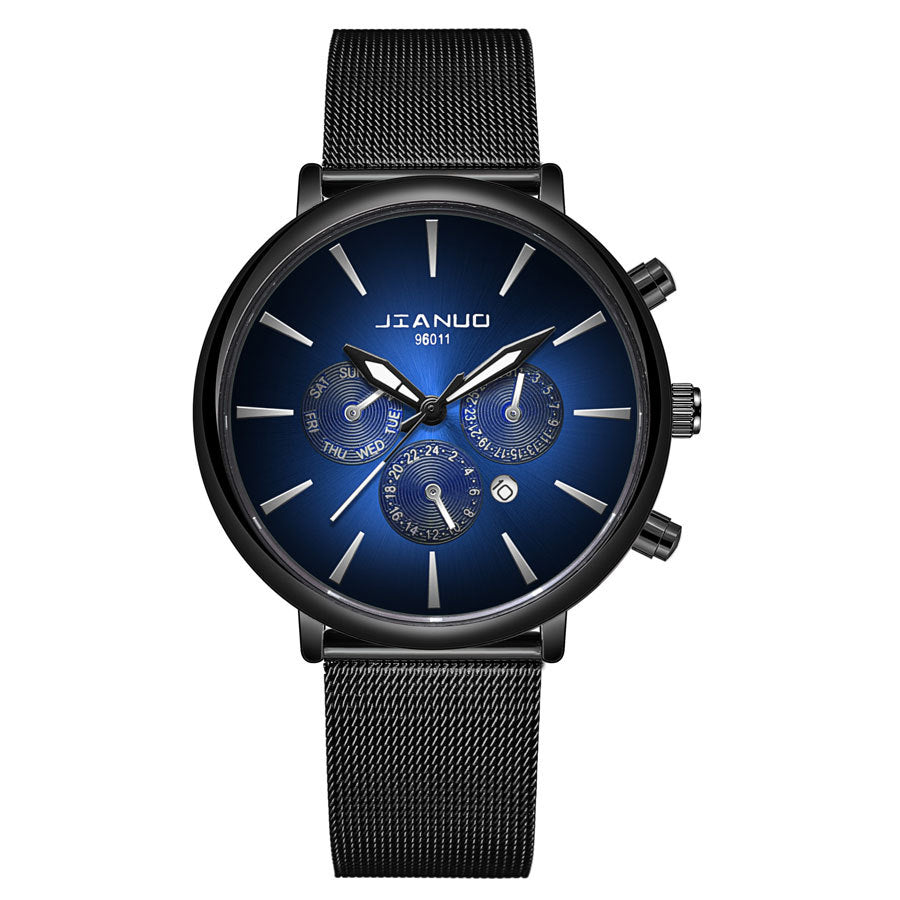 Mens Mesh-band Watch Fashionable Quartz Timepiece With Calendar Suitable For Business And Casual Occasions