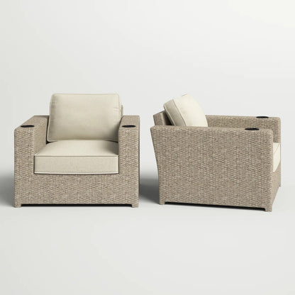 Outdoor Lounge Chair Wicker Gray Aluminum Frame 300 lb Cap Set of 2