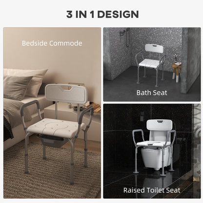 Shower Chair 3-in-1 Aluminum Commode Raised Toilet Seat Adjustable 299 LB