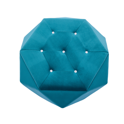 Elegant Velvet Polygon Diamond Tufted Storage Ottoman, Blue