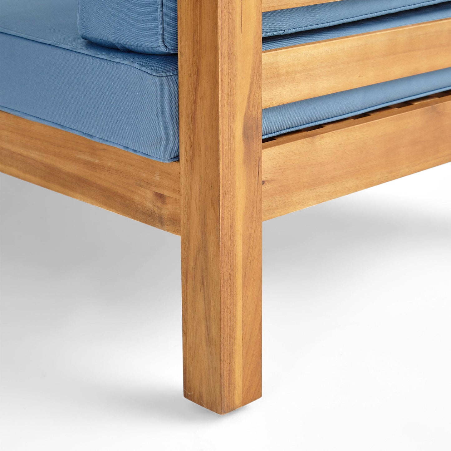 Outdoor Club Chair, Acacia Wood Patio Chair with Fabric Cushion, Teak Frame Blue Cushion