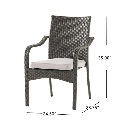 6 Pcs Outdoor Acacia Wood Dining Set with PE Rattan Stacking Chair, Grey