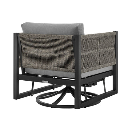 Outdoor Swivel Glider Lounge Chair Aluminum Black Gray Cushion 360 Degree