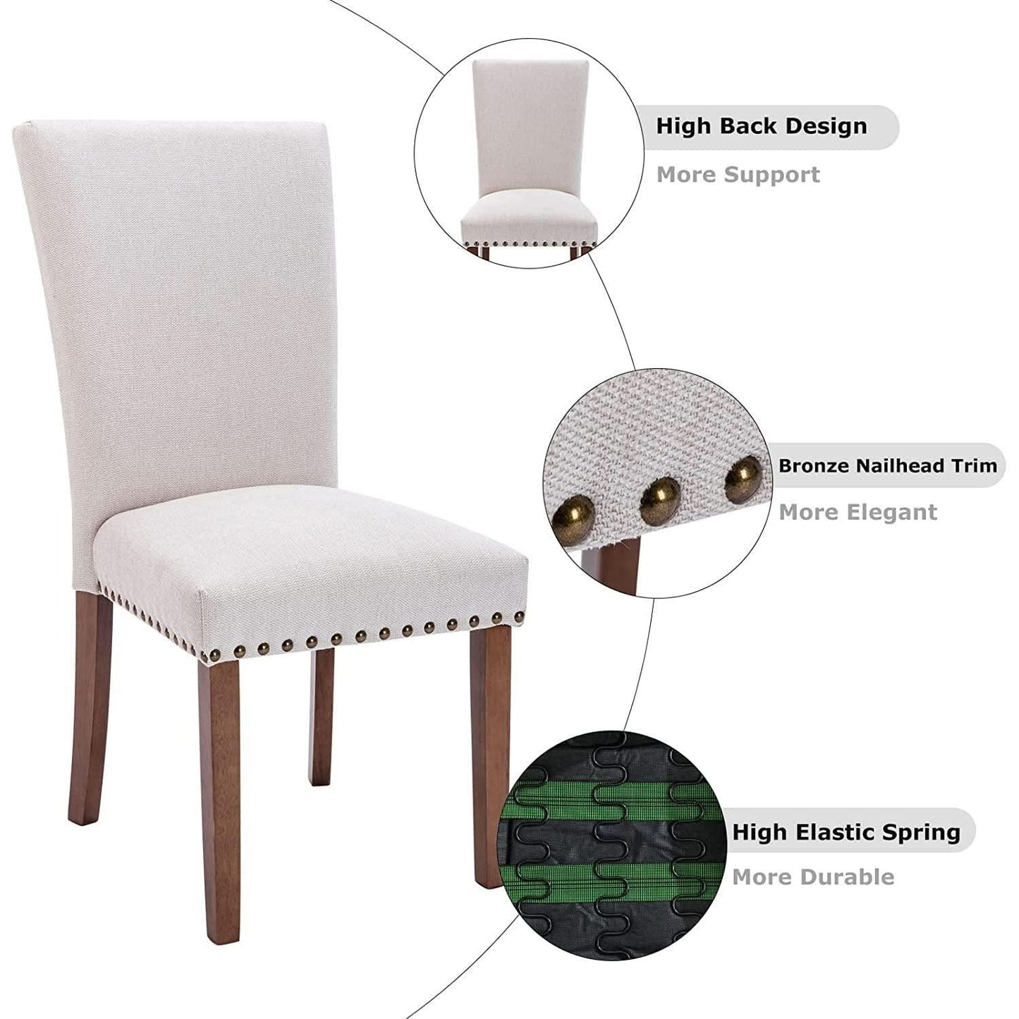 Beige Upholstered Parsons Chair With Nailhead Trim