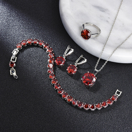 Geometric Round Earrings Ring Bracelet Necklace Ornament Suit
