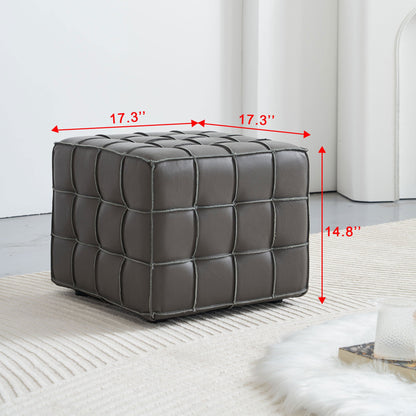 17.32 Inch Quality Leather Tufted Square Ottoman Footstool, Grey