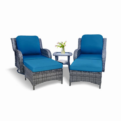 Outdoor Patio Set Wicker Aluminum Blue Gray 5 Piece Swivel Seats 4