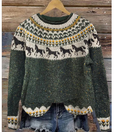 Womens Printed Crew Neck Long Sleeve Sweatshirt Top