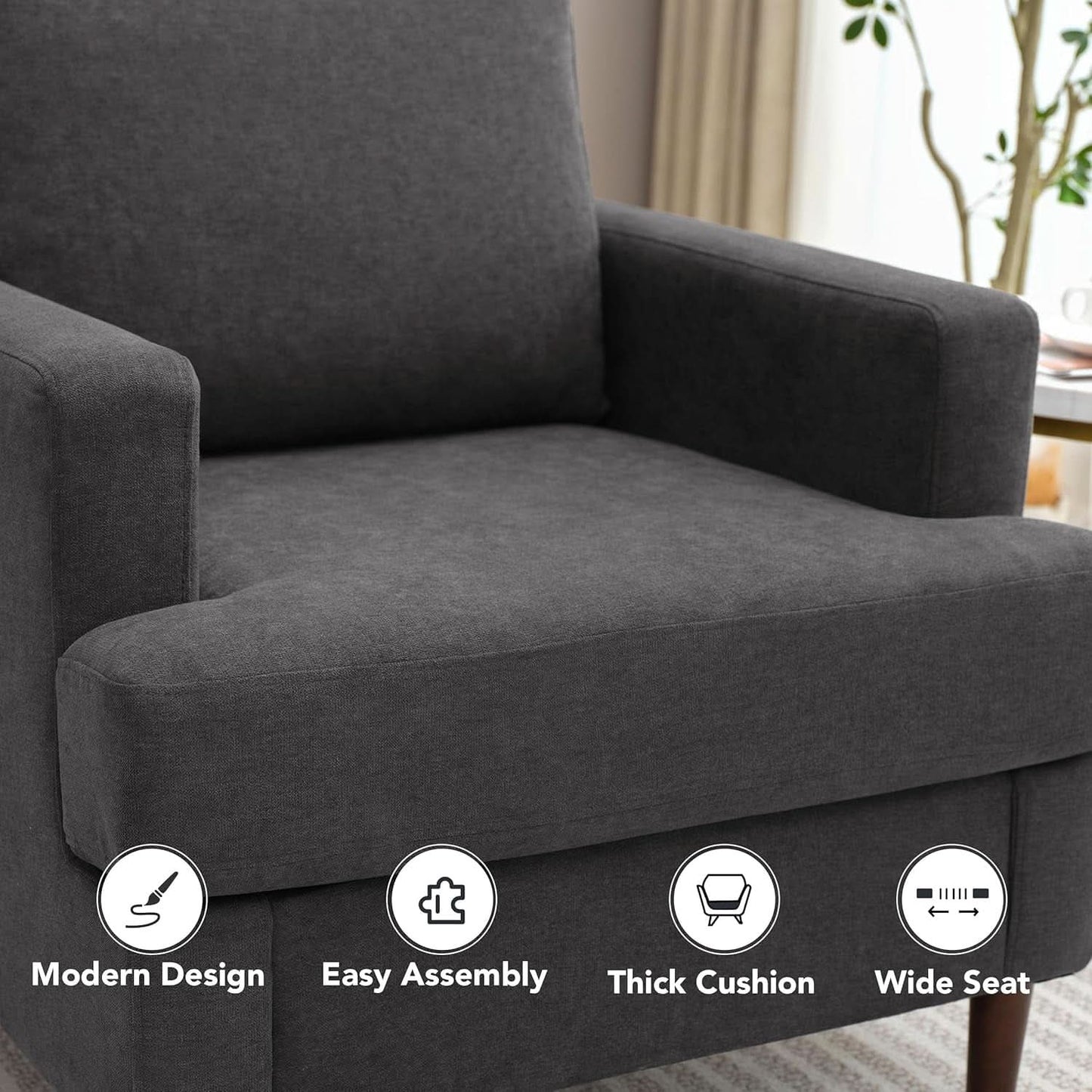 Mid Century Modern Premium Upholstered Armchair Grey