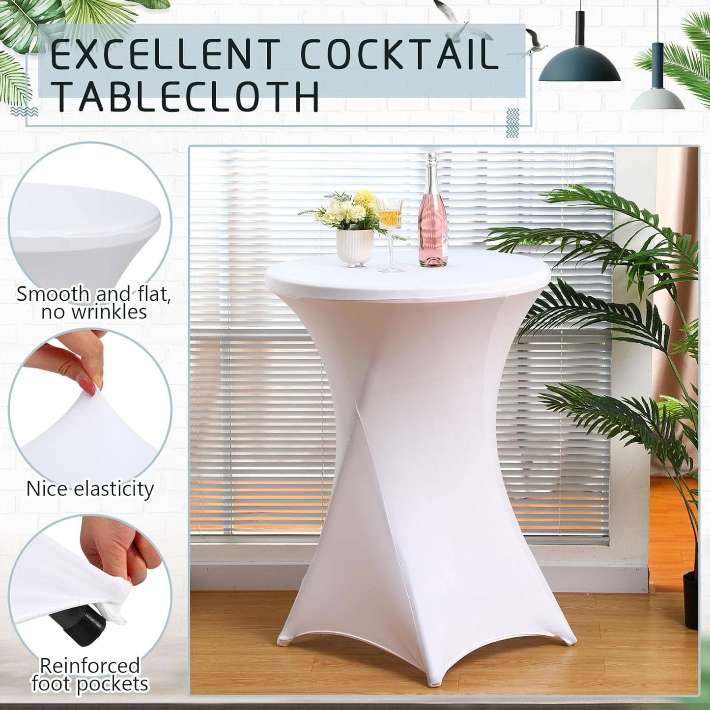 32 Inch White HighTop Collapsible Cocktail Table Set