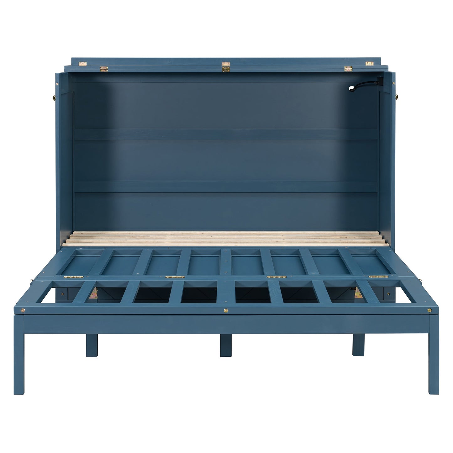 Queen Size Murphy Bed Wall Bed with Drawer and Sockets and USB Ports, Navy Blue
