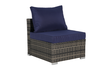 Outdoor Sectional Set PE Rattan Steel Dark Blue 8 Piece Seats 8 380 LB