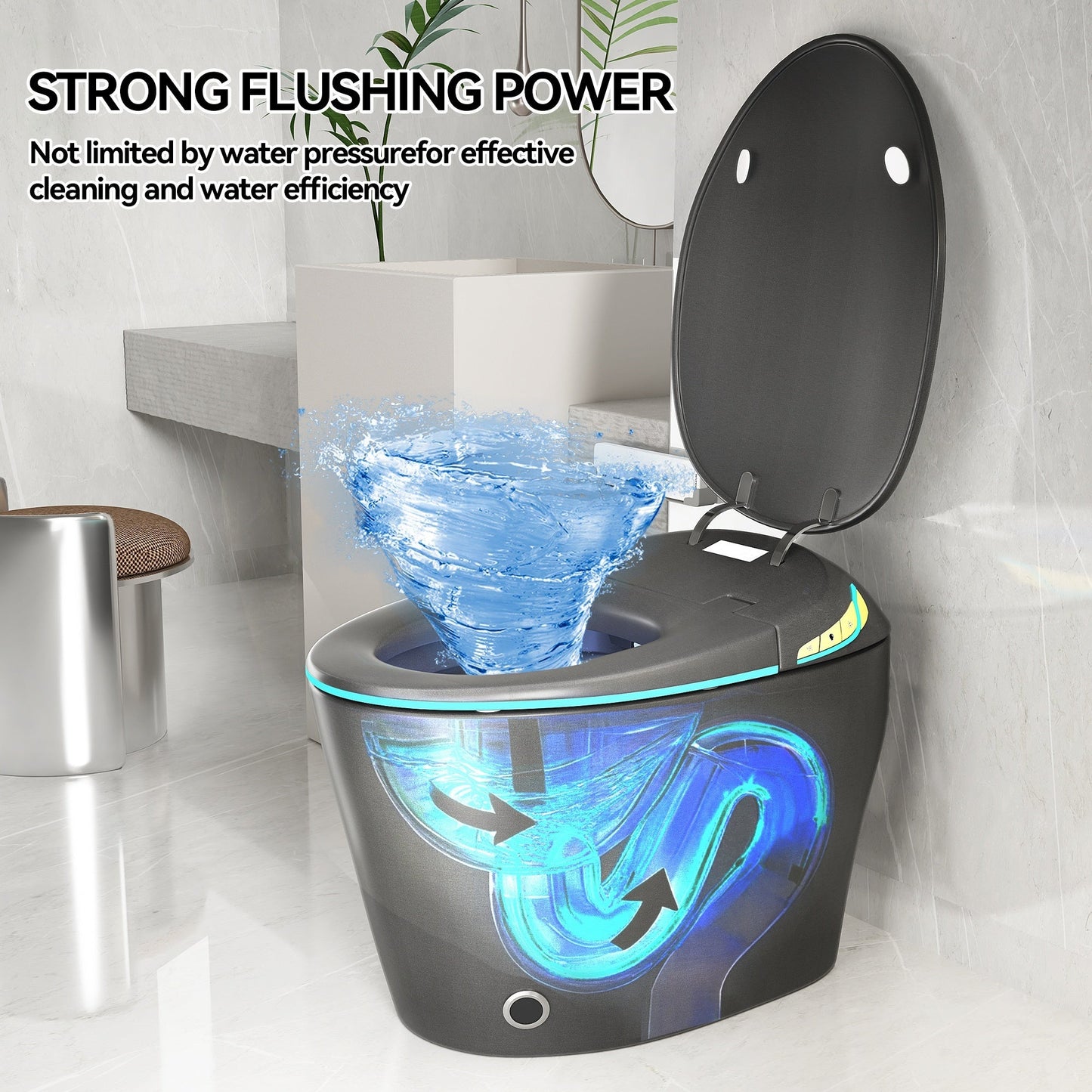 Unique Smart Toile with Built-in Bidet, Auto Open/Close Seat, Foot Sensor, LE...