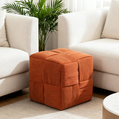 Brown Square Corduroy Ottoman Foot Rest with Woven Design and High-Resilience