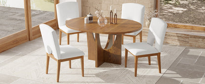 Modern 5-Piece Extendable Round Dining Table Set with 16.2inch Removable Leaf