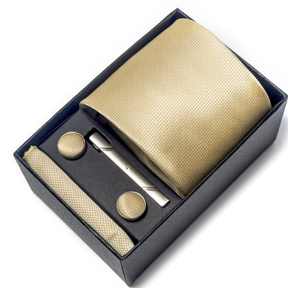 Men's Jacquard Necktie Set with Pocket Square and Cufflinks