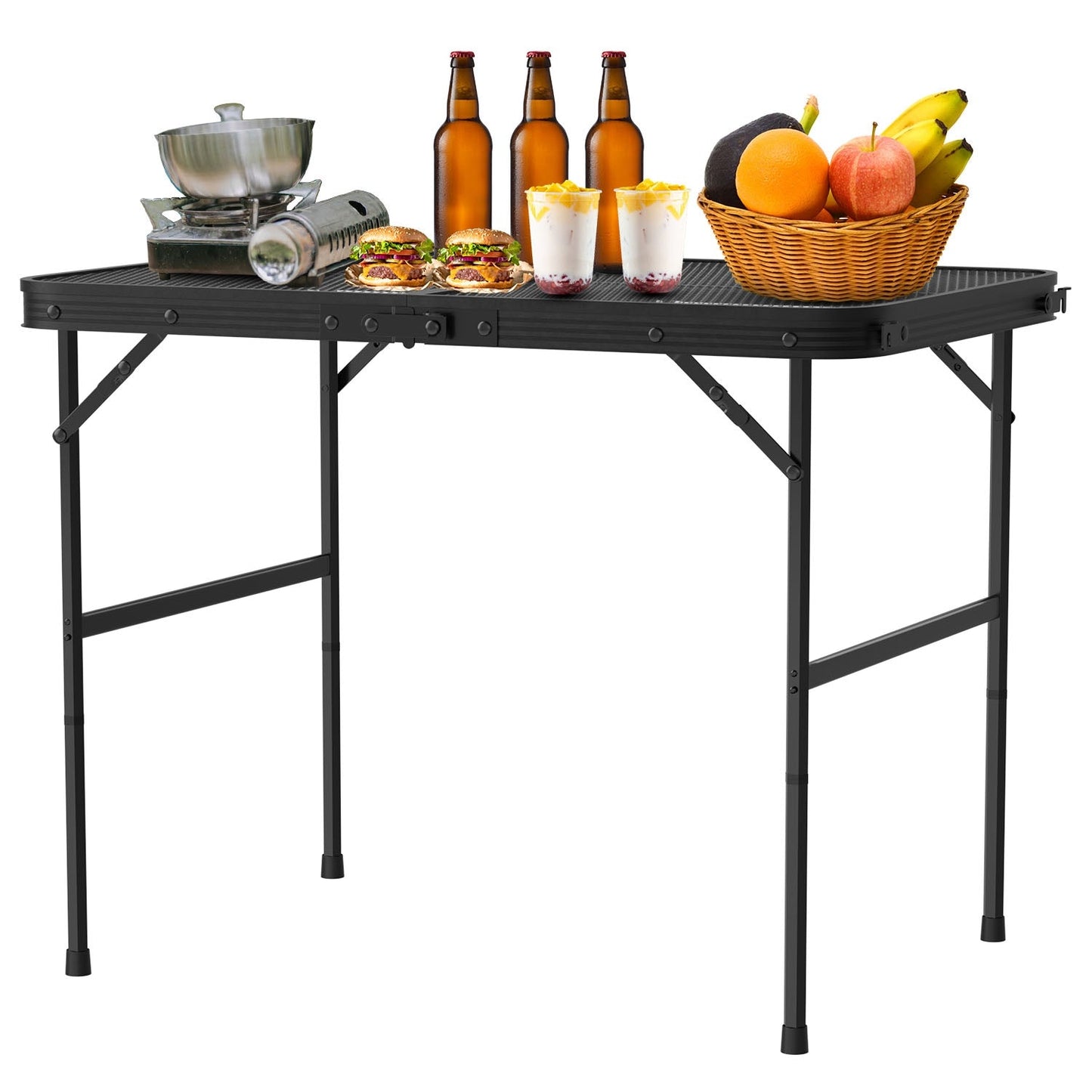 35.62x23.42x25.9in Foldable Camping Table Collapsible Picnic Aluminum Alloy Grill Stand 88LBS Max Load Height Adjustable BBQ Table