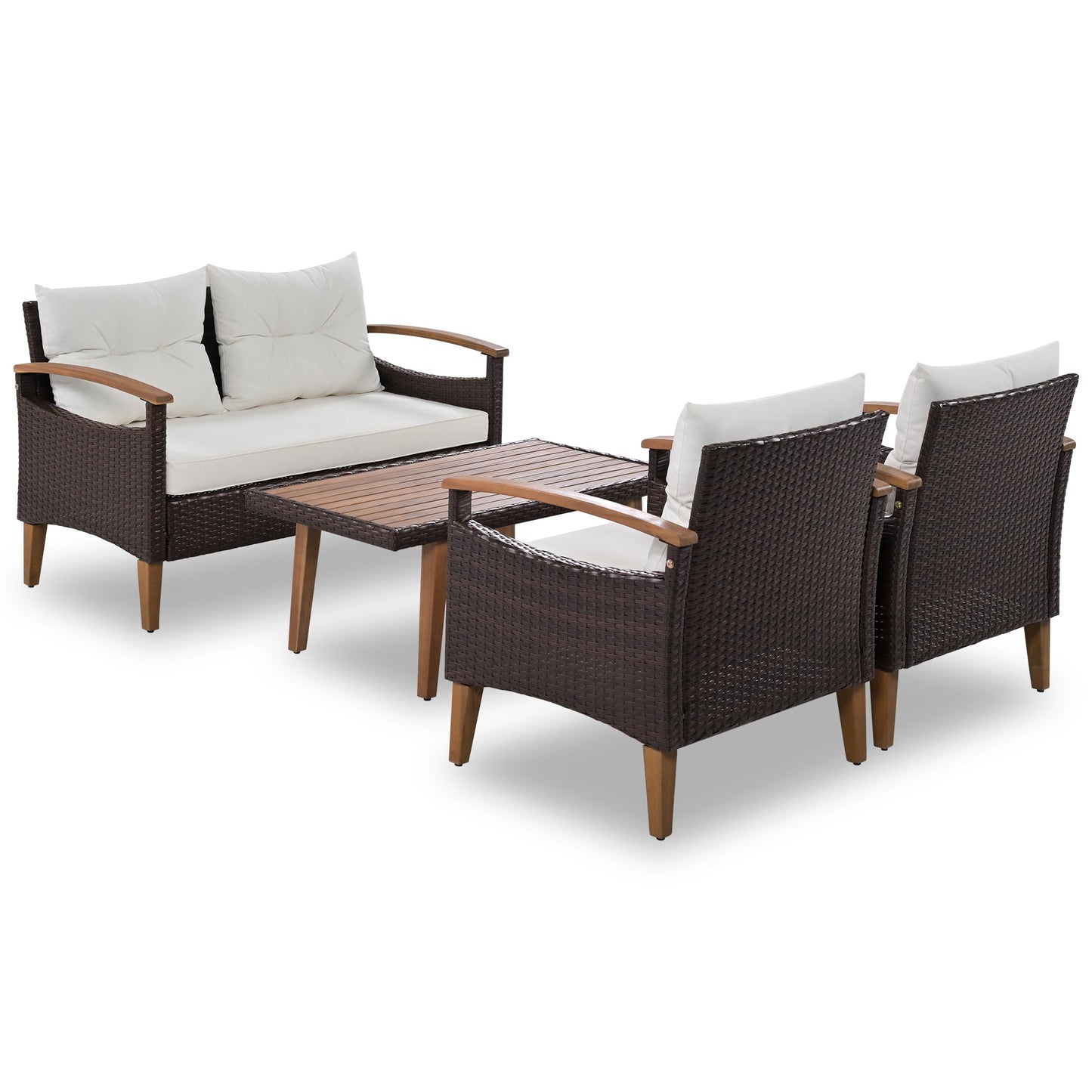 Outdoor Rattan Sofa Set 4 Piece Modular Beige