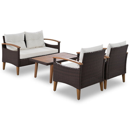 Outdoor Rattan Sofa Set 4 Piece Modular Beige