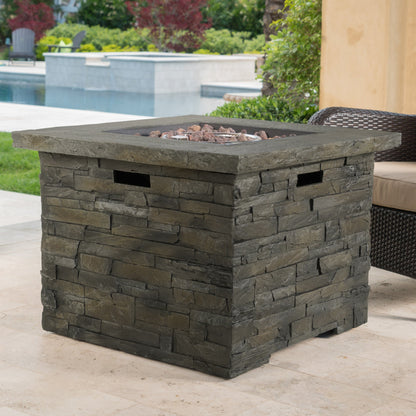33 in Square MGO Fire Pit 40,000 BTU, Stone Gray Finish with Built-In Tank Space